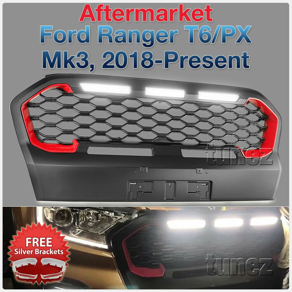 LED Matt Black Grille For Ford Ranger Wildtrak MK3 T6 PX Matte Grill Front Mesh