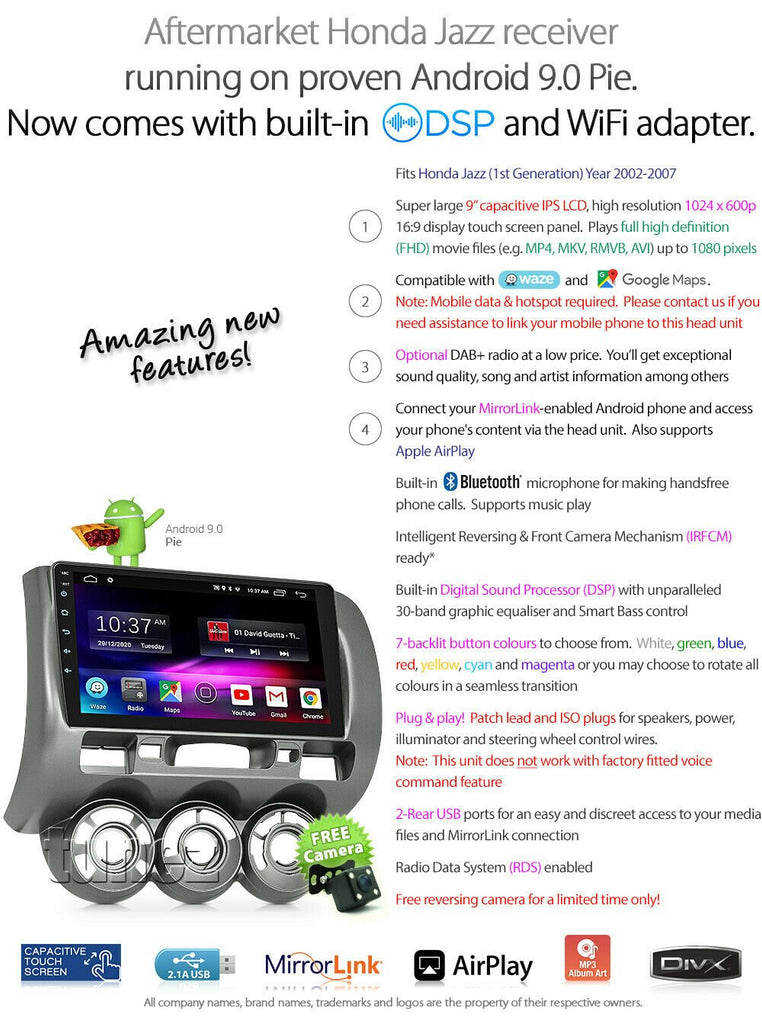 9" Android MP3 Car Player GPS For Honda Jazz GD 2002-2007 Stereo Radio Fascia