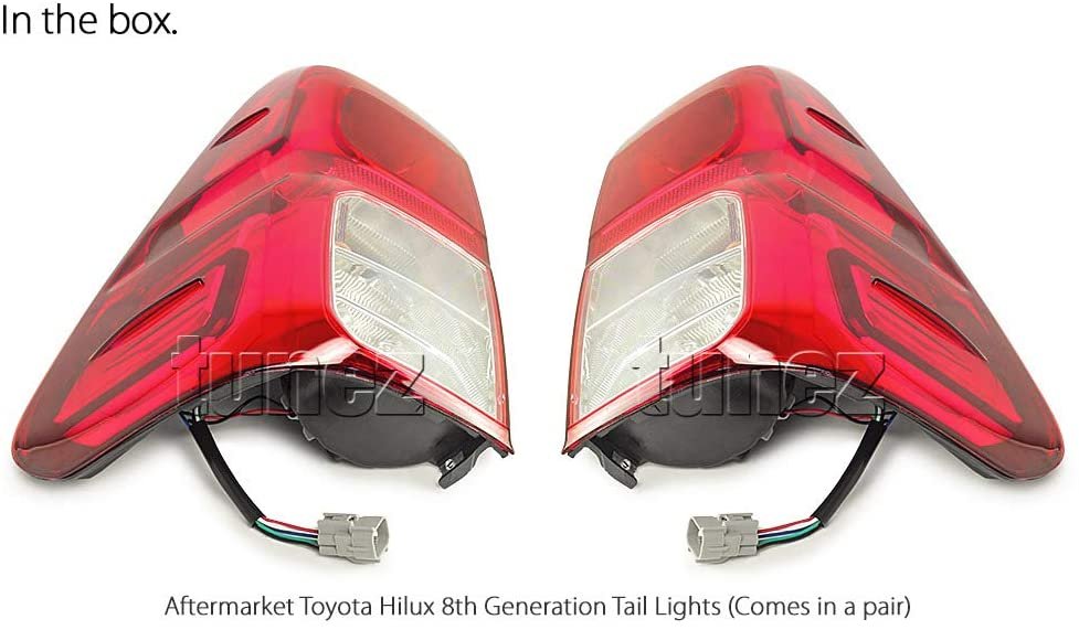 Tail Rear Lamp Light Replacement For Toyota Hilux 8th Generation (AN120, AN130, GUN1, Year 2015-2021), Workmate SR SR5 Rouge Rugged X (Pair)