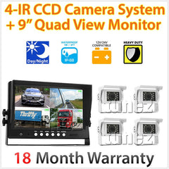 Waterproof 4PIN CCD 4 White Reversing Camera 12V 24V Split Screen Monitor Truck