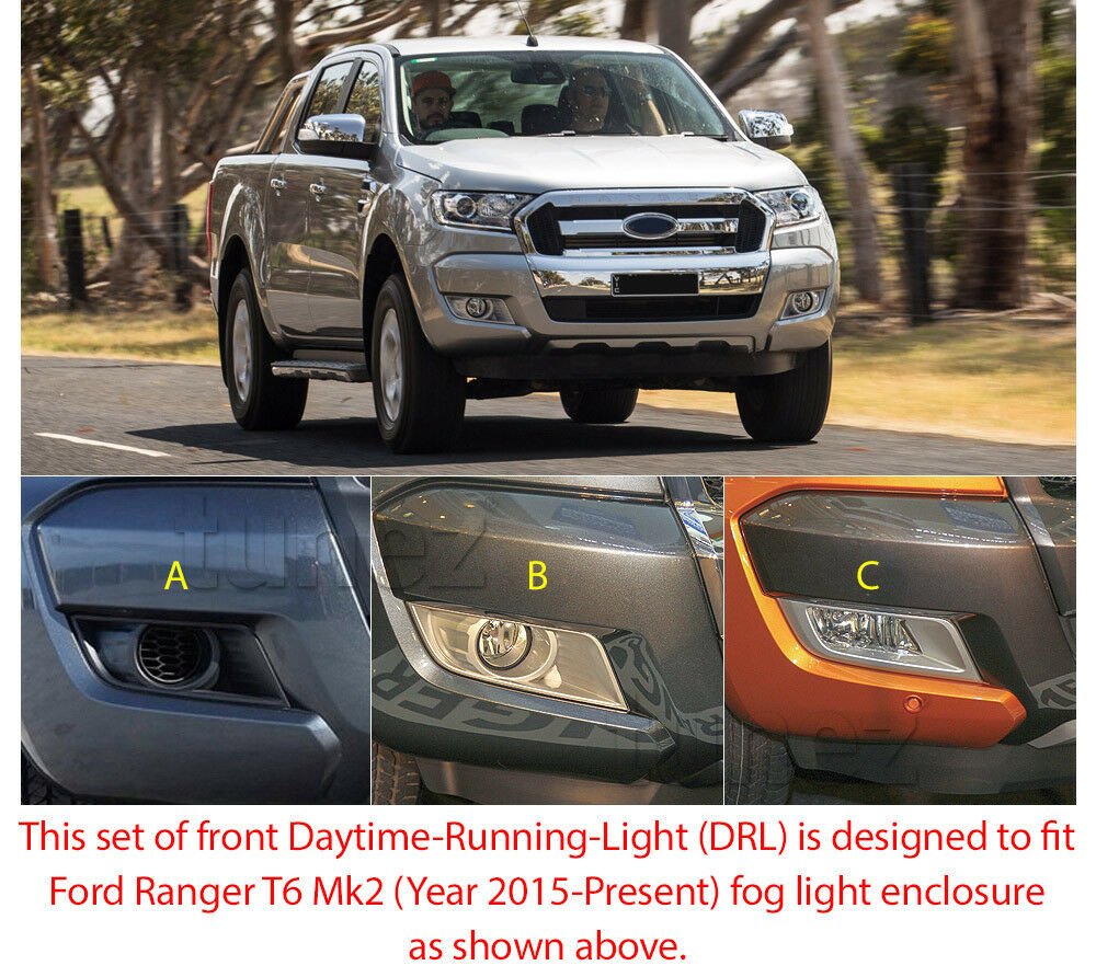 Pair Ford Ranger PX2 Wildtrak 2015-ON White LED DRL Daylight Fog Lamp Indicator