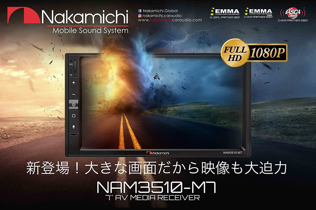 7-inch Nakamichi NAM3510-M7 Licensed Apple CarPlay Android Auto Multimedia Head Unit Radio Stereo Universal Double DIN MP3 MP4 1080p USB SD Card Bluetooth