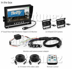 9" Rearview Monitor Caravan 2 Reversing 24V 12V Camera 4PIN System Kit CCD Truck