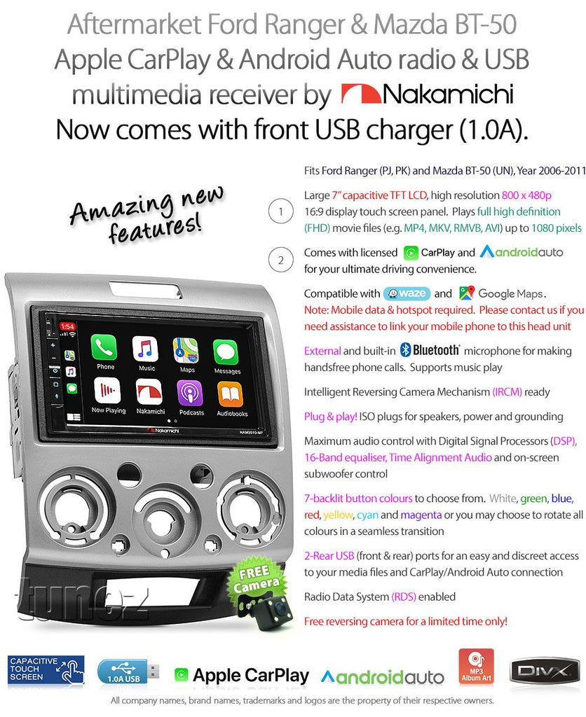 Apple CarPlay Android Auto For Mazda BT50 UN USB MP3 MP4 Stereo Radio