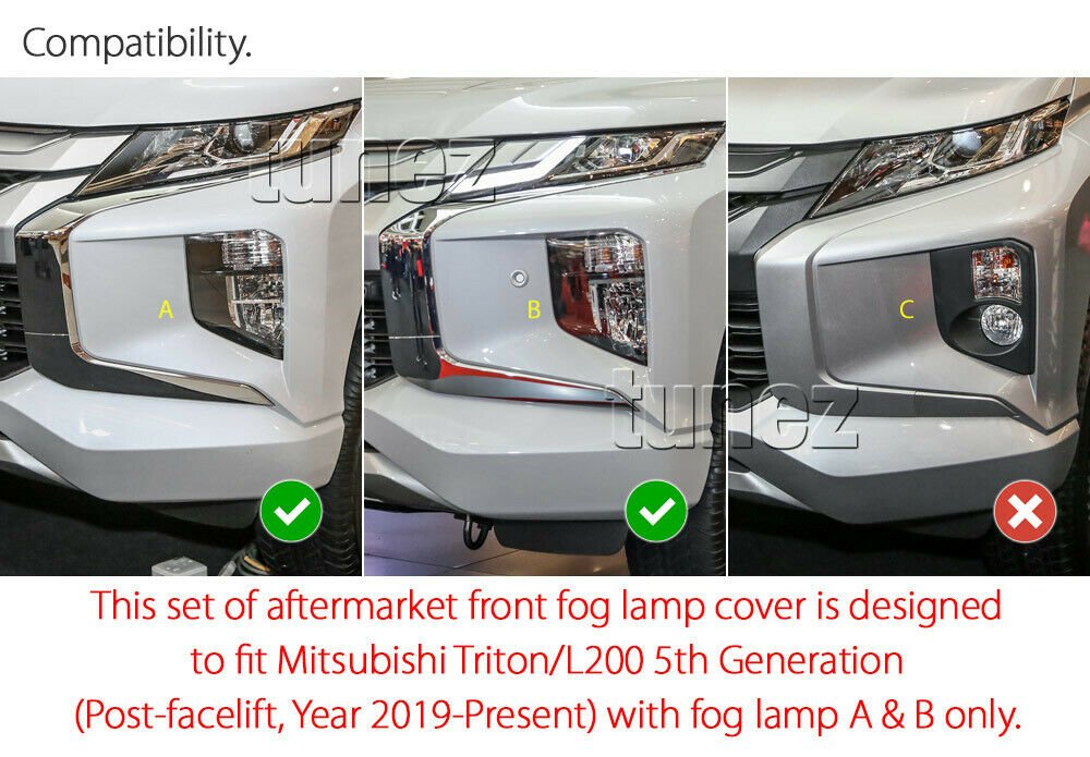 Matte Black Front Fog Light Lamp Cover Mitsubishi Triton MR 2019 2020 GSR GLS